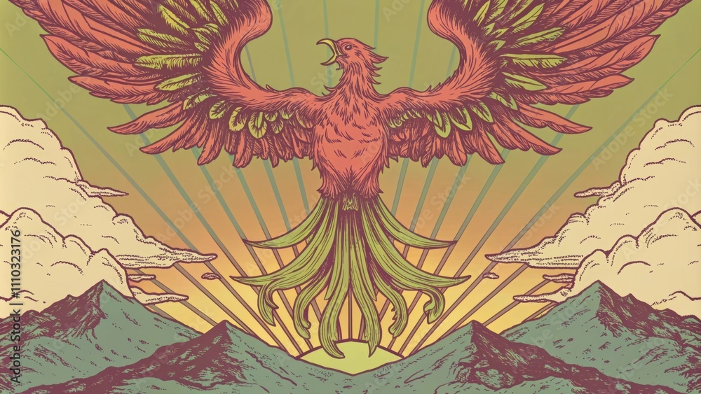 Aufkleber the majestic phoenix soars upwards above a golden sunrise its wings wide open and glistening with fi