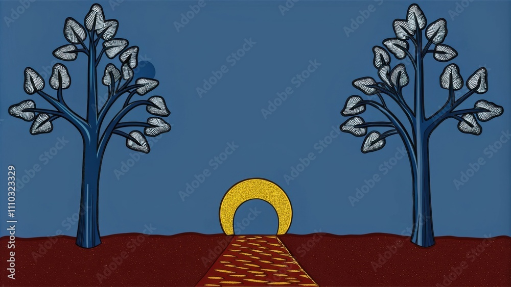 Poster the winding golden path gleams under the gentle light of a full moon reflecting silvery highlights t