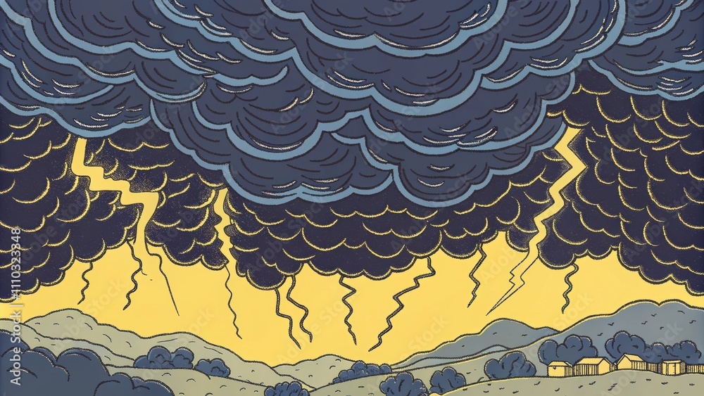 Poster the storm clouds rage above swirling in deep menacing shades of black and dark blue. yet bright rays
