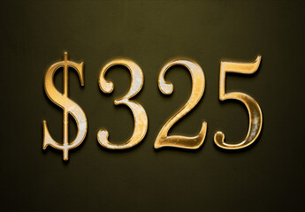 Old gold effect of 325 dollars with 3D glossy style Mockup.