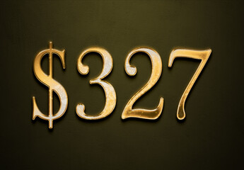 Old gold effect of 327 dollars with 3D glossy style Mockup.