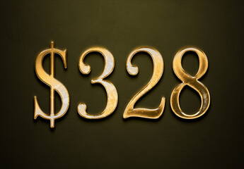 Old gold effect of 328 dollars with 3D glossy style Mockup.