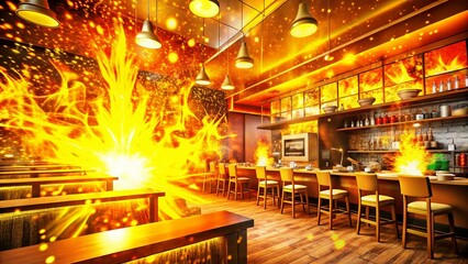 Fiery Background with Spotty Yellow and Orange Splash Colors for Dynamic Energy Concept | Ideal for Website Banners, Party Posters, and Tropical Themed Events