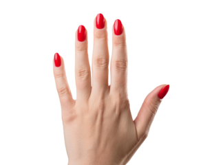 Hand with red fingernails isolated on white background, cutout