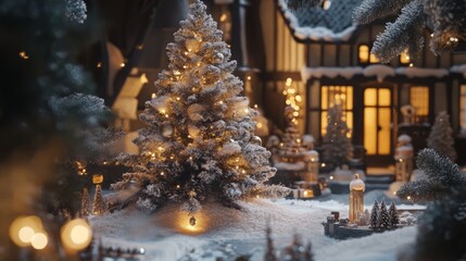 Obraz premium A close-up of a festive dessert table fille A Christmas dinner table with a roasted turkey A vibrant Christmas tree surrounded by cand