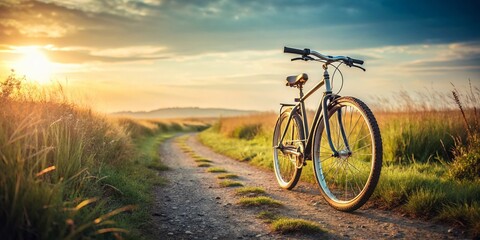 Obraz premium Flat Tire on a Bicycle in a Serene Landscape: A Minimalist Photography Perspective Capturing the Essence of Unexpected Adventures on Two Wheels