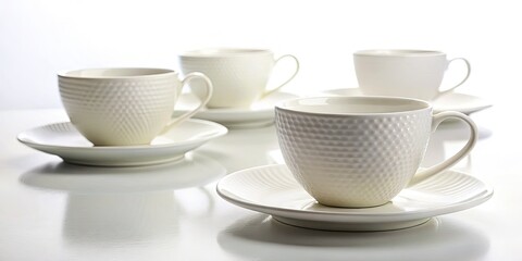 Elegant Set of White Coffee Cups Isolated on White Background for Minimalist and Clean Aesthetic, Perfect for Product Display, Dining, or Modern Home Decor Inspiration