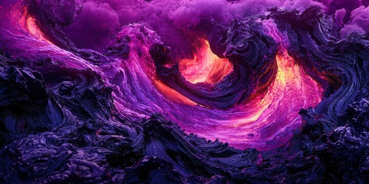 Purple and orange ocean with a lava flow