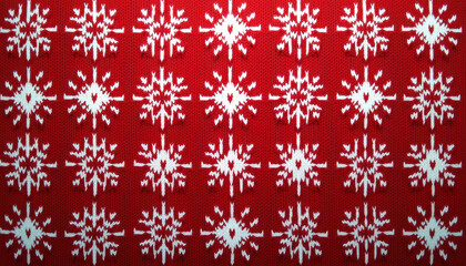 Elegant knitted Christmas background with a repetitive snowflake design in rich red, perfect for capturing the festive spirit.