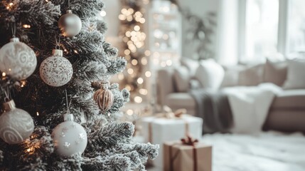 A close-up of a festive dessert table fille A Christmas dinner table with a roasted turkey A vibrant Christmas tree surrounded by cand