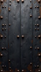 Fototapeta premium Rustic black metal door with rivets and rust accents