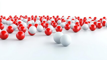 Abstract Background Material Science Composites Crystallography Abstract graphic of red and white spheres arranged in a dynamic pattern on a white background.