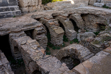 Rows of columns in Perge, Antalya, Turkey. Remains of colonnaded street in Pamphylian ancient...