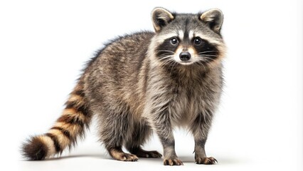 Obraz premium Realistic Raccoon Standing on White Background - Detailed Full-Body View for Nature and Wildlife Photography