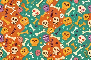 Fun Halloween Themed Pattern with Cute Hand-Drawn Bones for Wrapping Paper, Cards, Gifts, and Textiles – Perfect for Festive Decorations and Creative Projects
