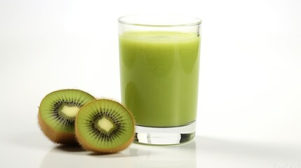 Fresh kiwi juice in glass with sliced kiwis.