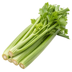 A bunch of celery stalks isolated on a transparent background