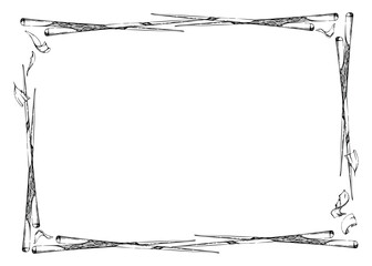 Japanese Chinese chopsticks, wood bamboo plastic lacquered utensils for eating cooking, hand drawn in vector pen splash and ink. Border frame for restaurant, cafe menu, kitchen print, recipe book