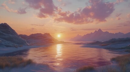 Fototapeta premium landscape with sea sunset on beach