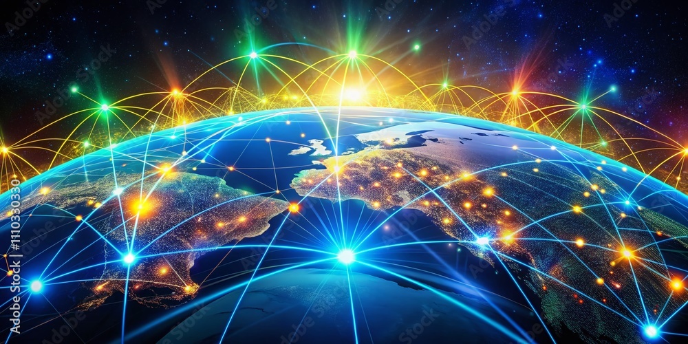 Poster global network connection banner design template for social network communication and big data visua