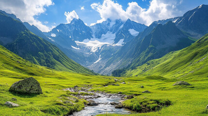 Fototapeta premium A lush valley with a babbling brook