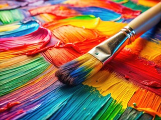 Obraz premium Artistic Brush Strokes on Textured Paper - Captivating Product Photography for Paints, Brushes, and Artistic Supplies, Showcasing Vibrant Colors and Unique Textures Perfect for Creative Projects