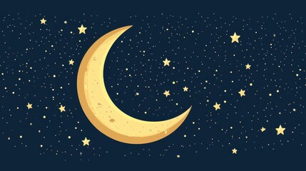 Naklejka premium Bright Crescent Moon Surrounded by Shining Stars in Night Sky