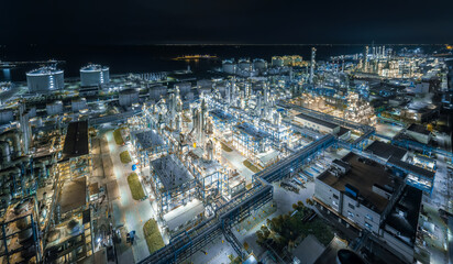 Petrochemical plant industrial buildings in large industrial area by the sea in China