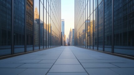 Fototapeta premium Economic risk exposure diversification, corporate elegance style, glass and steel, front view focus, with financial district skyline background.