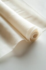 Off-white fabric roll, softly folded, textured surface.