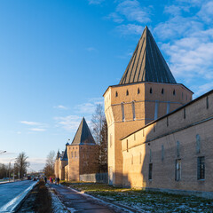 View of the fortress wall of Pokrovsky town from Sapernaya Street,  Pushkin city (Tsarskoye Selo),...