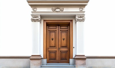 Obraz premium Ornate columns frame a large wooden door.