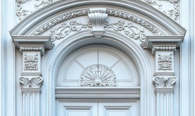 Obraz premium Ornate white door, detailed molding, classical design.