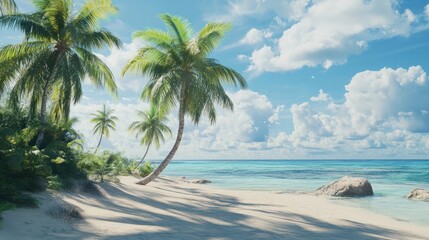 Obraz premium Tropical beach in Punta Cana, Dominican Republic. Palm trees on sandy island in the ocean.