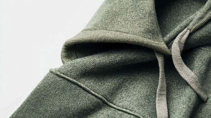 Fototapeta premium Close Up Detail of a Green Hooded Sweatshirt Texture, Soft Comfortable Fabric, Casual Clothing Apparel