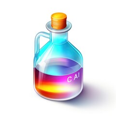 Glass bottle with colorful liquid.