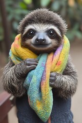 A relaxed sloth wearing a pilot&acirc;&euro;&trade;s uniform, sitting in the cockpit of an airplane