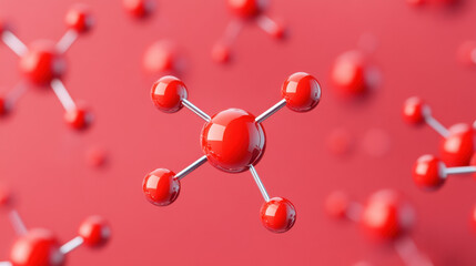 Atomic Number and Chemical Bonding. A vibrant representation of molecular structures, showcasing red atoms connected by bonds against a red background, emphasizing scientific concepts.