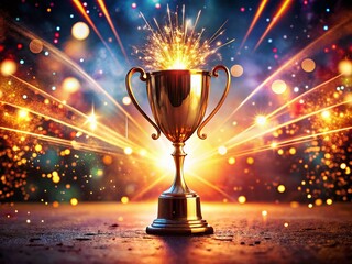 Illuminated Winner Trophy in Studio with Bright Light and Blurred Sparks, Showcasing a Stunning Fashion Photography Aesthetic for Award Celebrations and Achievements
