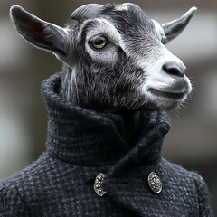 A cheerful goat in a teacher&acirc;&euro;&trade;s outfit, instructing students in a classroom