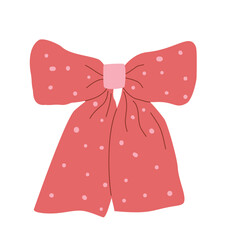 Cute bow. Coquette red dotted ribbon illustration isolated on white background.