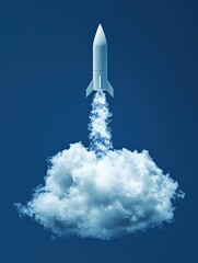 Obraz premium Abstract rocket business sketch on blue background with cloud. Start up and plan concept.
