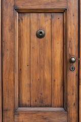 Aged wooden door, vertical planks, metal hardware.