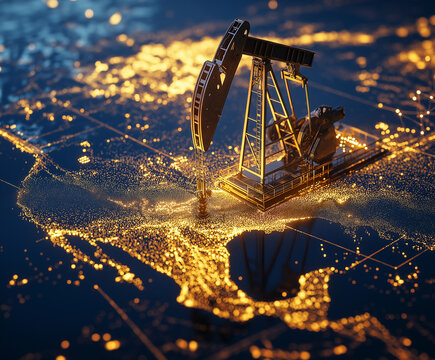 Energy dominance oil global concept. A stock image depicting global energy power and oil production, highlighting their impact on the world economy in a 3D visualization.