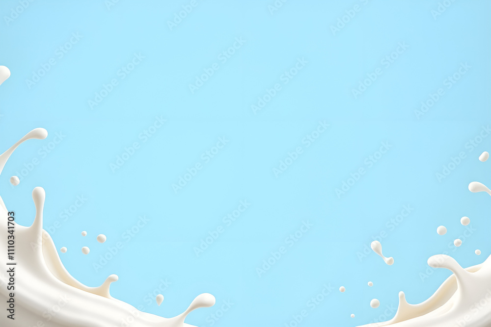Wall mural milk splash seamless pattern isolated on blue background. 3d realistic yogurt wave border. vector mi