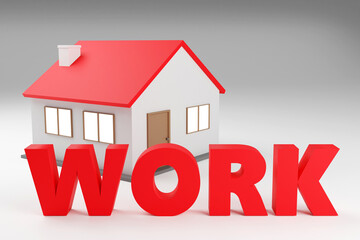 Luxury red inscription work on grey podium, soft light, smooth background, 3d rendering