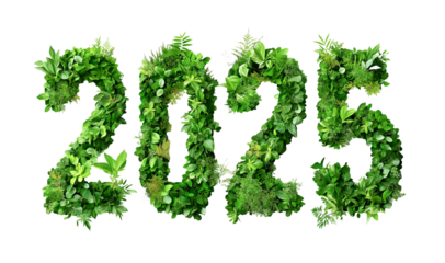 eco number 2025 creative design, greenery numbers for new year, earth day. eco poster decoration, cutout PNG
