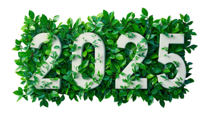 eco number 2025 creative design, greenery numbers for new year, earth day. eco poster decoration, cutout PNG