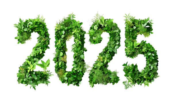 eco number 2025 creative design, greenery numbers for new year, earth day. eco poster decoration, cutout PNG