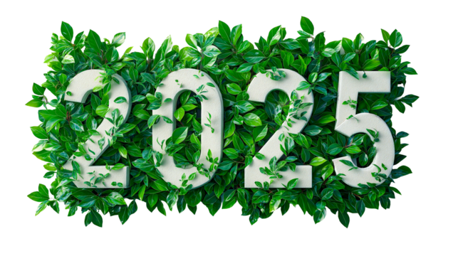 eco number 2025 creative design, greenery numbers for new year, earth day. eco poster decoration, cutout PNG